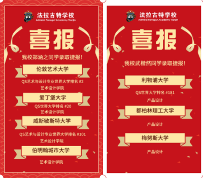 美國法拉古特學校天津校區(qū)12年級藝術類學生錄取喜報圖片2