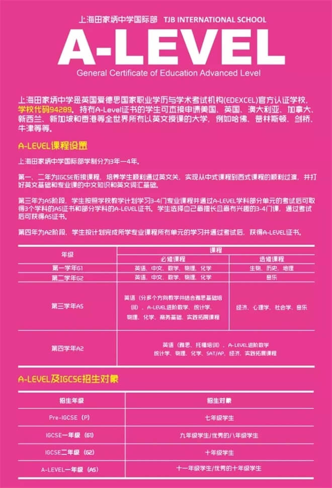 A-Level課程設(shè)置